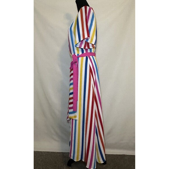 COLOR ME COURTNEY Taira Wrap Colorful Striped Midi Dress‎ SIZE MEDIUM - Picture 6 of 12